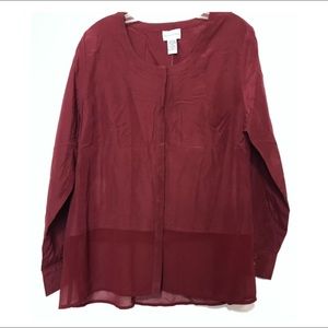 Soft Surroundings Silk Burgundy Blouse Large